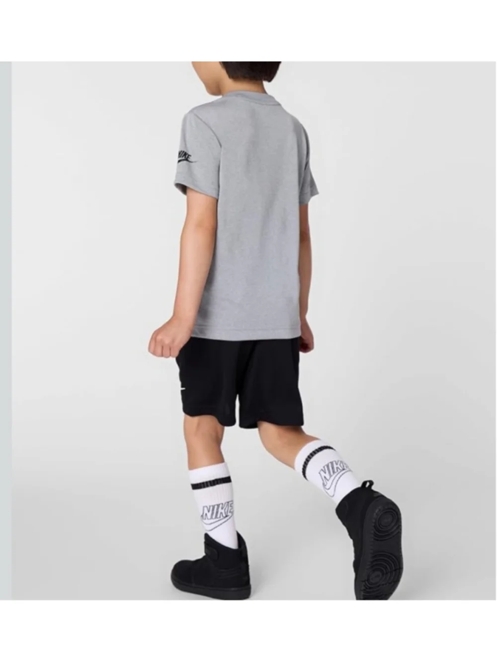 NWT Nike Boys 2-Piece Dri-FIT Logo Tee & Shorts Set Gray/Black Size 6